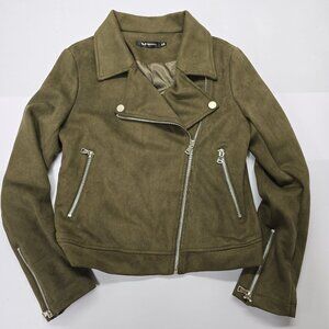Apperloth‎ A Olive Green Faux Suede Moto Jacket Size XS